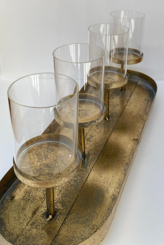 Oval Stand with 4 Glass Tube Candleholders